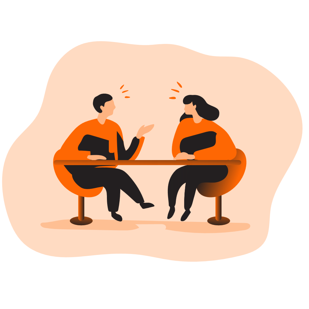 a man and woman sitting at a table