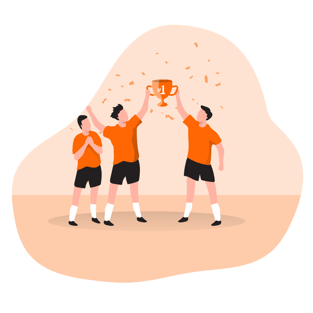 a group of people holding up a trophy